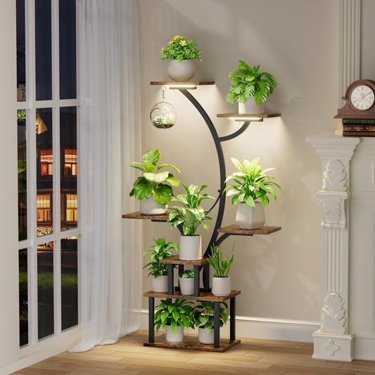 Plant Stand Indoor with Grow Light, 47" Corner Plant Stands for Indoor Plants Multiple, 7 Tiered Metal Plant Shelf Indoor Display Rack Holder, Flower Stand for Living Room, Balcony, Garden, Patio - BECOKOME