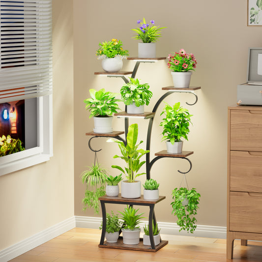 Plant Stand Indoor with Grow Lights - 8 Tiered Indoor Plant Shelf, 47" Metal Corner Plant Stands for Indoor Plants, Tree-Shaped Plant Rack Display for Indoor Plants Multiple, Flower Holder for Living Room Patio Balcony Décor - BECOKOME