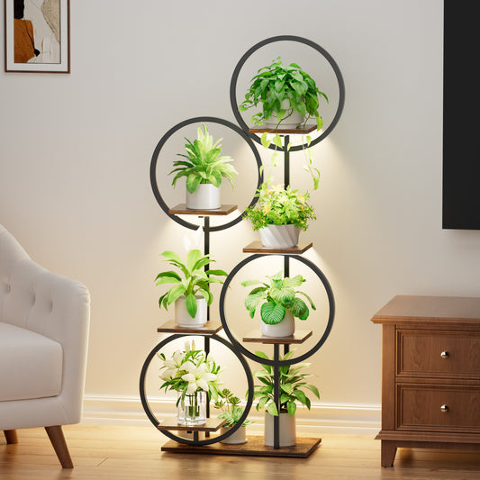 Plant Stand Indoor with Grow Lights, 6 Tiered 55" Metal Plant Stand with Lights for Indoor Plants - BECOKOME