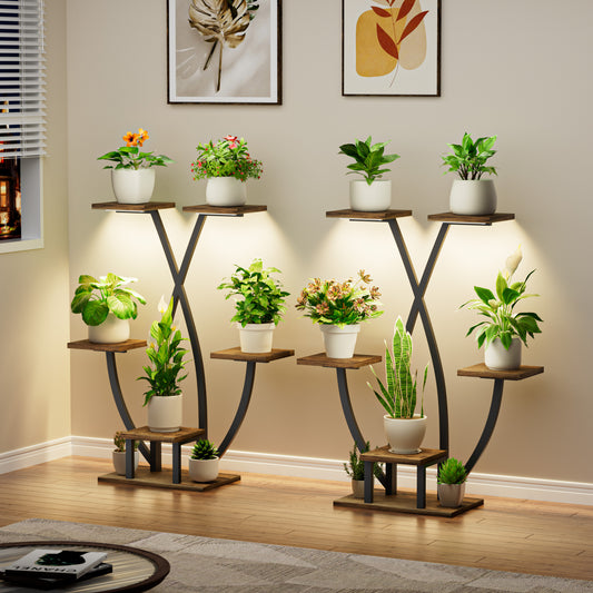 Plant Stand Indoor with Grow Light - 2 Pack Metal Plant Shelf, 6 Tiered Corner Plant Stand for Multiple Plants Display Rack Holder, Flower Stand for Indoor Plants, Balcony, Patio, Living Room, Garden - BECOKOME