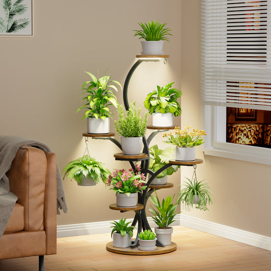 Plant Stand Indoor with Grow Lights - 8 Tiered Tree-Shaped 46.3" Tall Corner Plant Shelf, Grow Light Shelf Display for Indoor Plants Multiple, Flower Holder for Living Room Patio Balcony Décor - BECOKOME