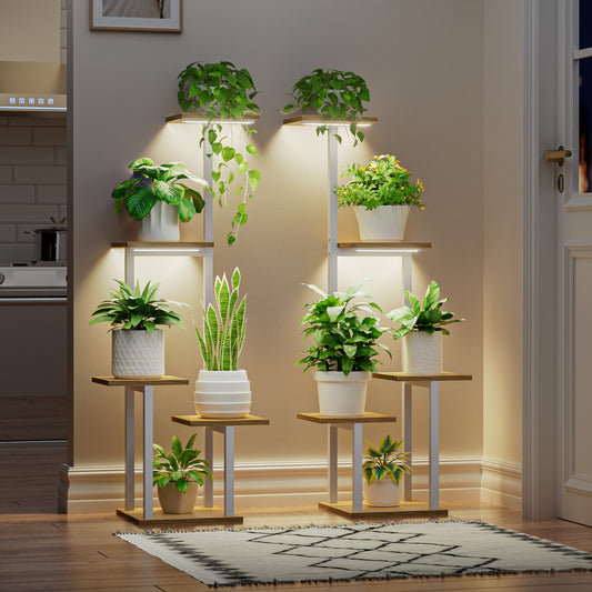 Plant Stand Indoor with Grow Light - 2 Pack Metal Plant Shelf for Indoor Plants Multiple, 5 Tiered Corner Plant Stand Shelves, Plant Rack Display Flower Holder for Living Room Patio Balcony Décor - BECOKOME