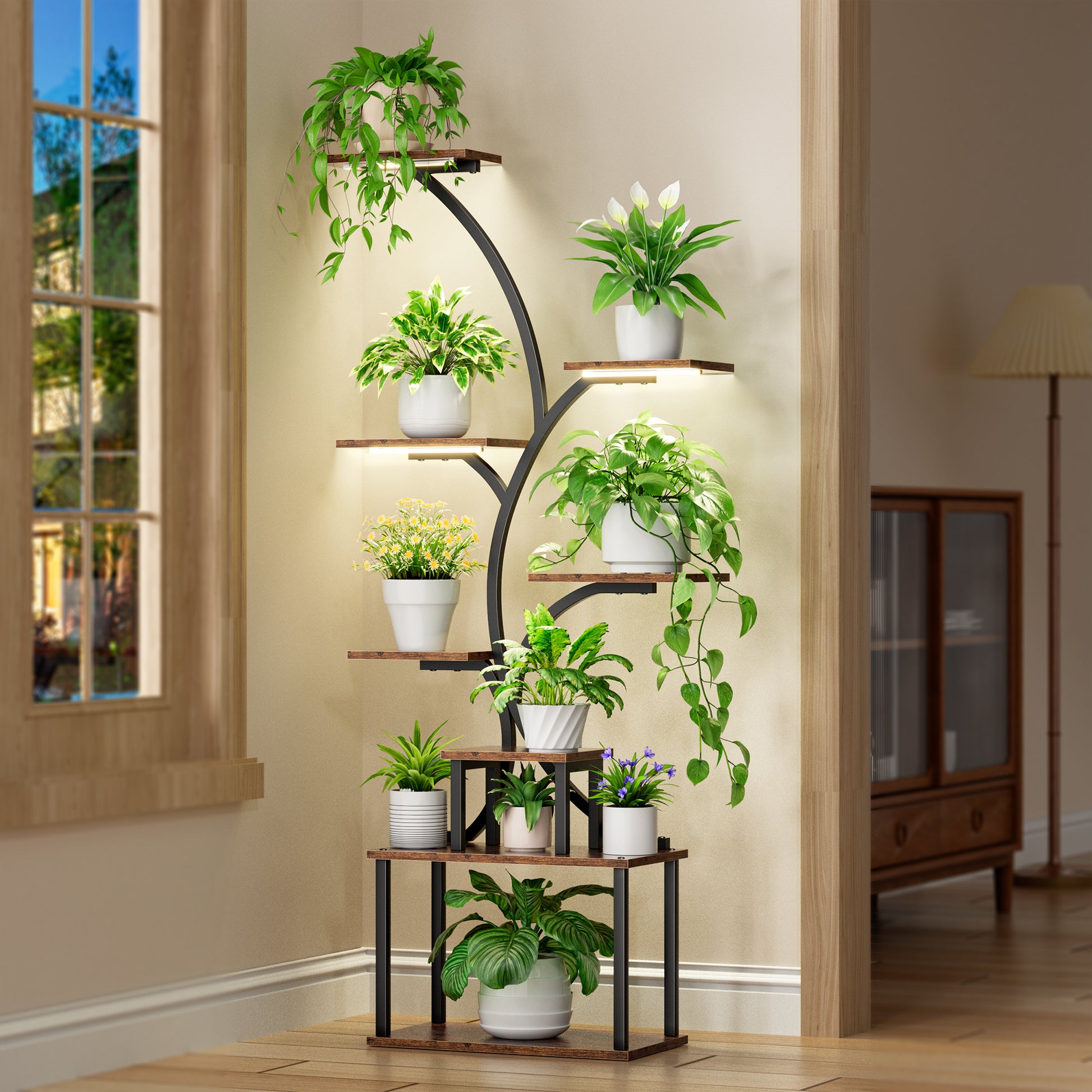 Plant Stand Indoor with Grow Light, 8-Tiered Tall Plant Stands for Indoor Plants Multiple, Metal Plant Shelf Display Rack Holder, Flower Stand for Indoor Plants, Living Room, Garden, Patio - BECOKOME