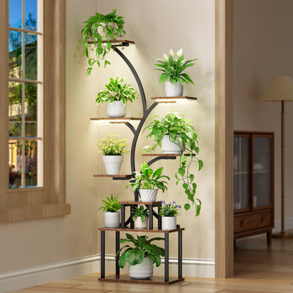 Plant Stand Indoor with Grow Light, 8-Tiered Tall Plant Stands for Indoor Plants Multiple, Metal Plant Shelf Display Rack Holder, Flower Stand for Indoor Plants, Living Room, Garden, Patio - BECOKOME
