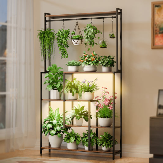 BECOKOME Plant Stand Indoor with Grow Lights, 72" Tall 5-Tier Lighted Plant Shelf, Vertical Flower Display Stand - BECOKOME