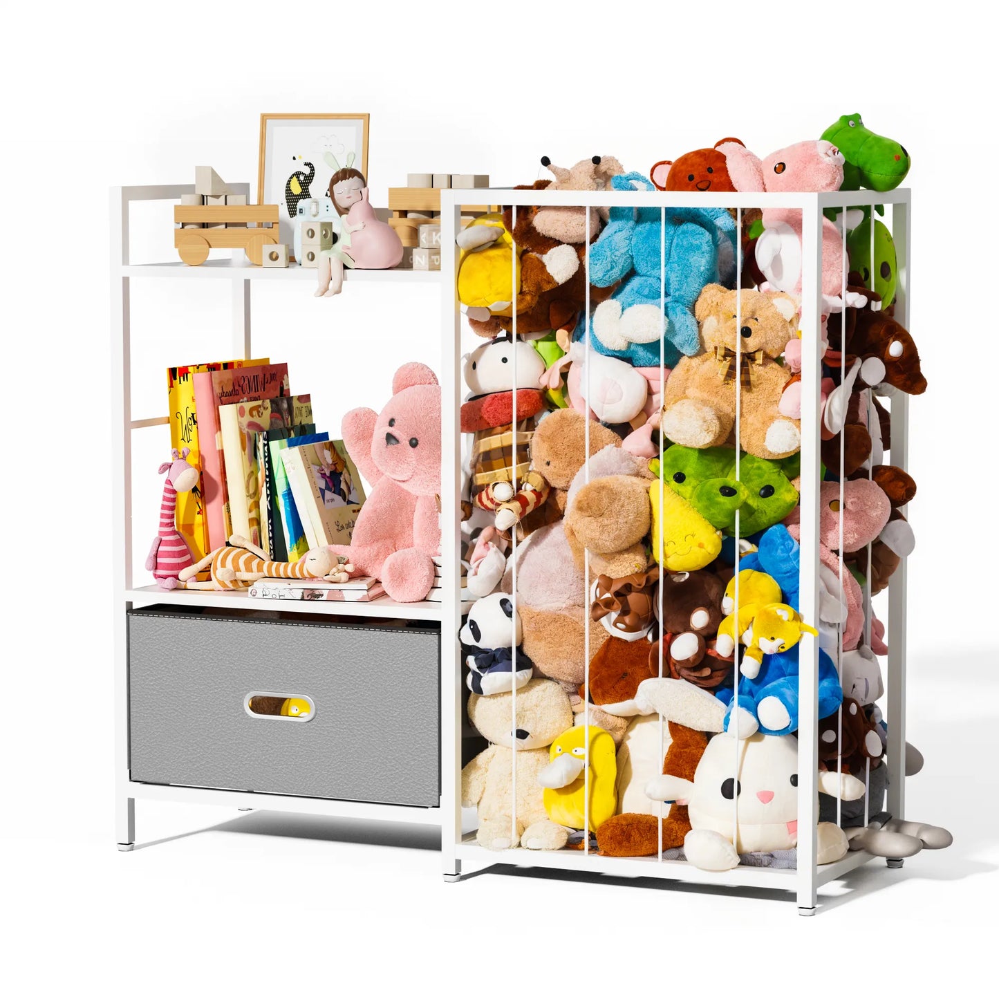 Kids Bookshelf and Storage Organizer - 3 Tier Book Shelf for Kid Rooms, Kids Bookcase with Box and Blackboard, Toddler Baby Childrens Bookshelf, for Bedroom Playroom Nursery Classroom (White) - BECOKOME