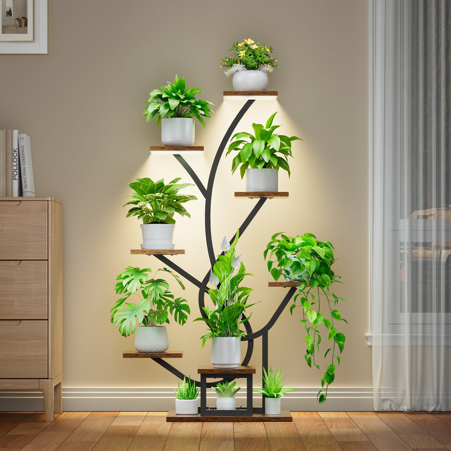 Plant Stand Indoor with Grow Lights, 50" Corner 8 Tiered Display Shelf - BECOKOME