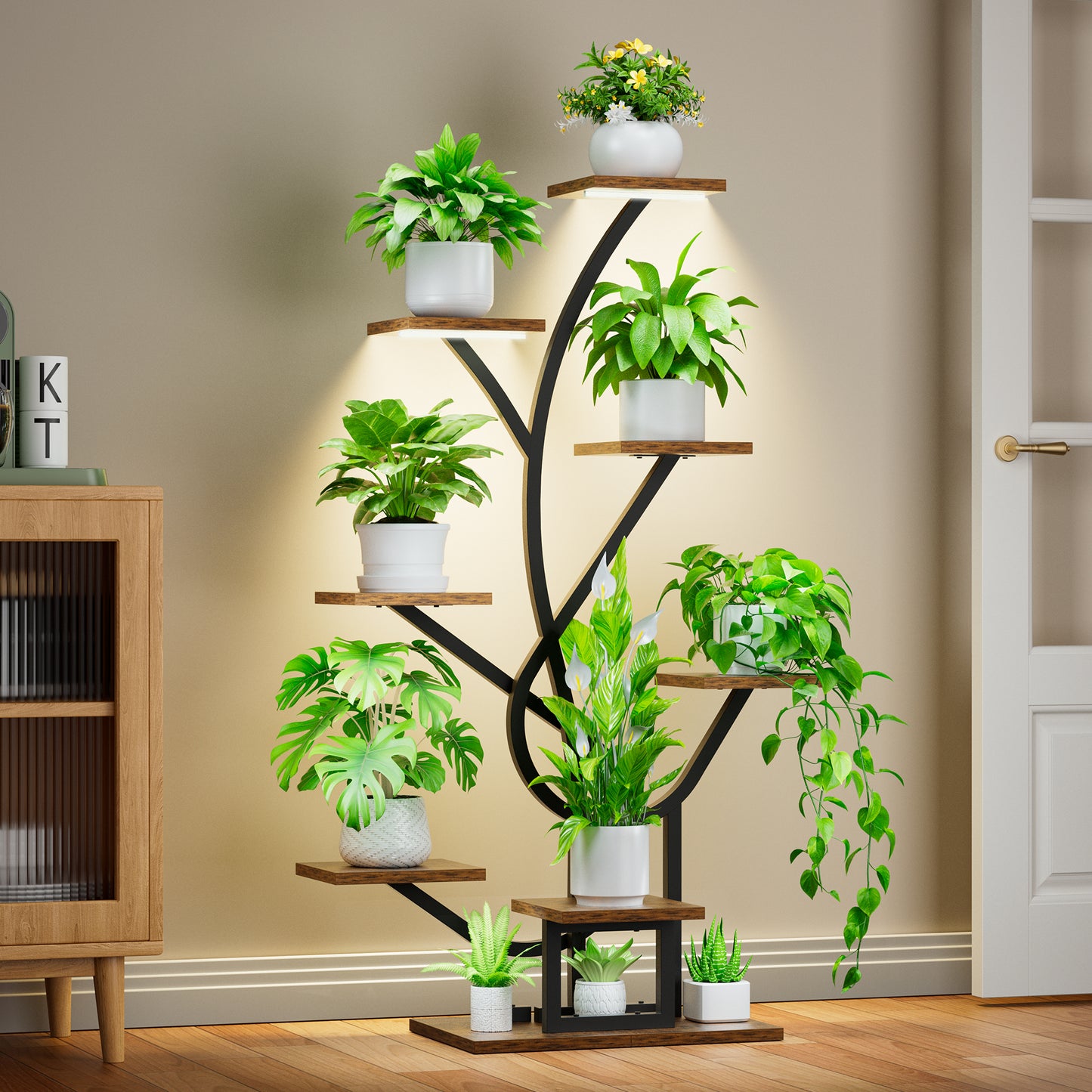 Plant Stand Indoor with Grow Lights, 50" Corner 8 Tiered Display Shelf - BECOKOME
