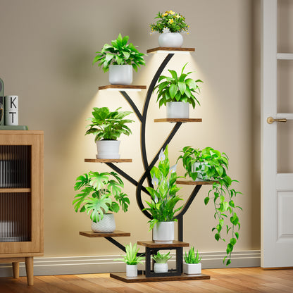 Plant Stand Indoor with Grow Lights, 50" Corner 8 Tiered Display Shelf - BECOKOME