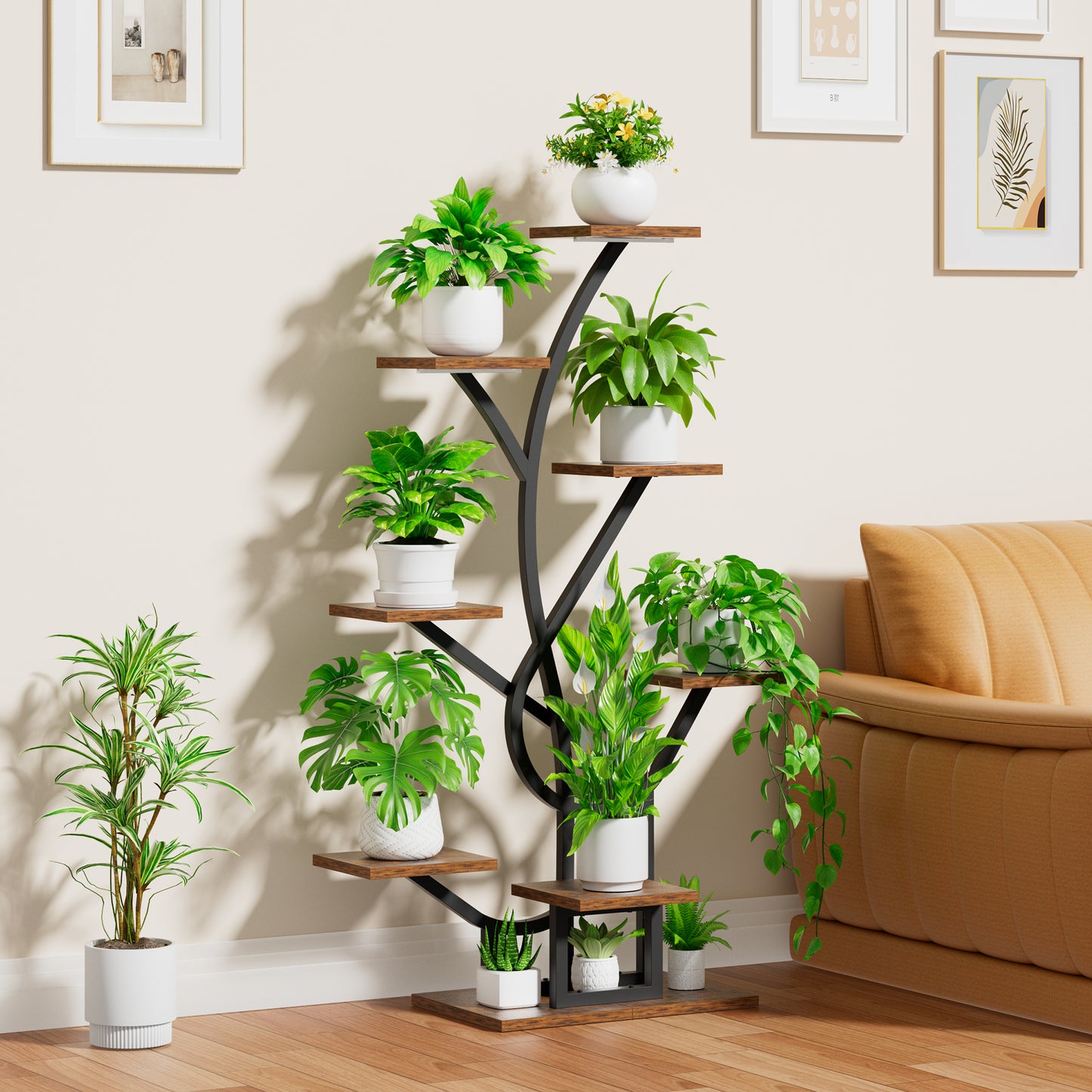Plant Stand Indoor with Grow Lights, 50" Corner 8 Tiered Display Shelf - BECOKOME