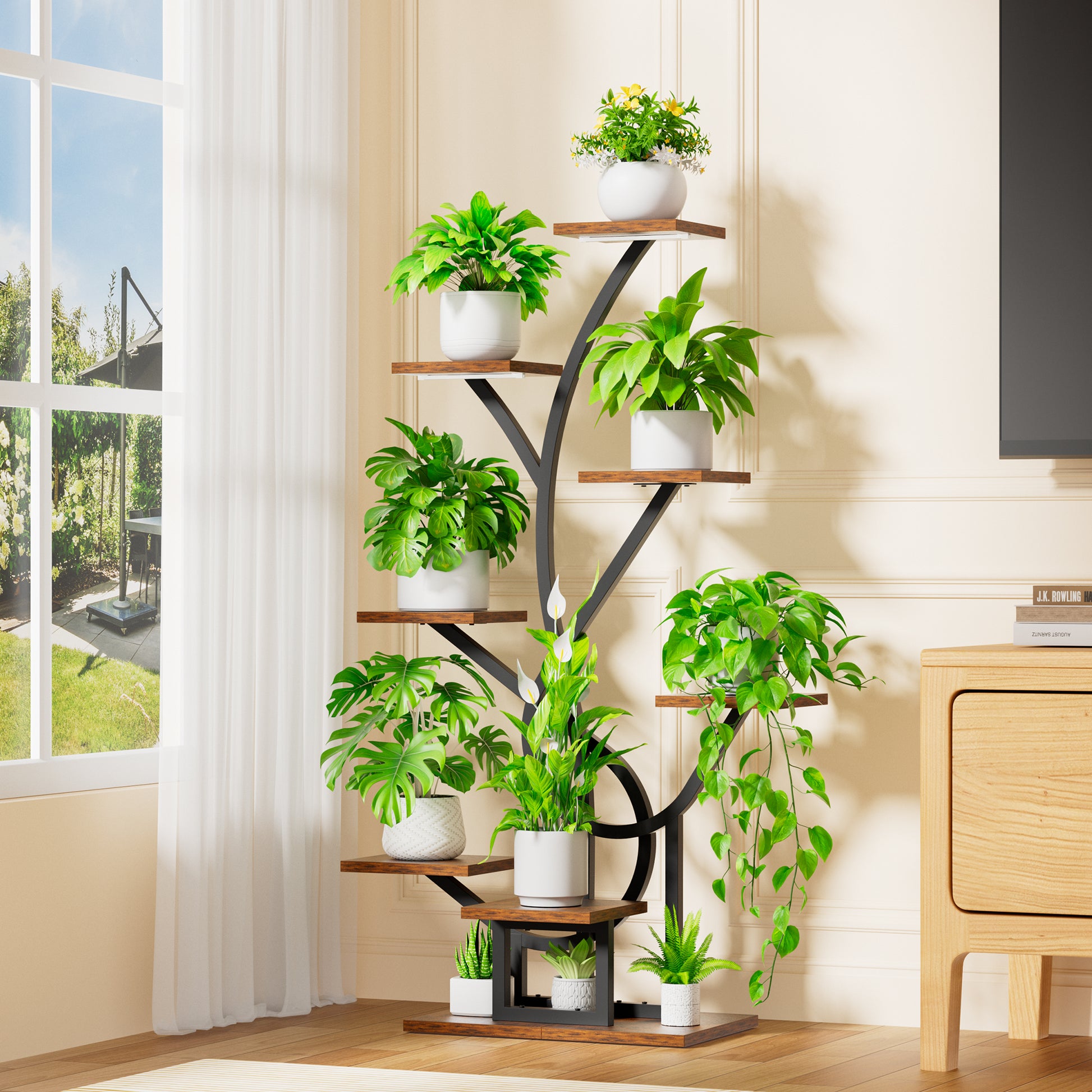 Plant Stand Indoor with Grow Lights, 50" Corner 8 Tiered Display Shelf - BECOKOME