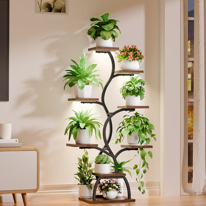 Plant Stand Indoor with Grow Light - 8 Tiered Plant Shelf Indoor, Corner Plant Stand, 49" Tall Plant Shelf with Lights for Indoor Growing, Lighted Flower Holder for Living Room, Balcony, Black - BECOKOME