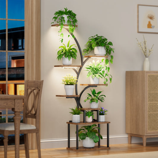 Plant Stand Indoor with Grow Light, 8-Tiered Tall Plant Stands for Indoor Plants Multiple, Metal Plant Shelf Display Rack Holder, Flower Stand for Indoor Plants, Living Room, Garden, Patio - BECOKOME