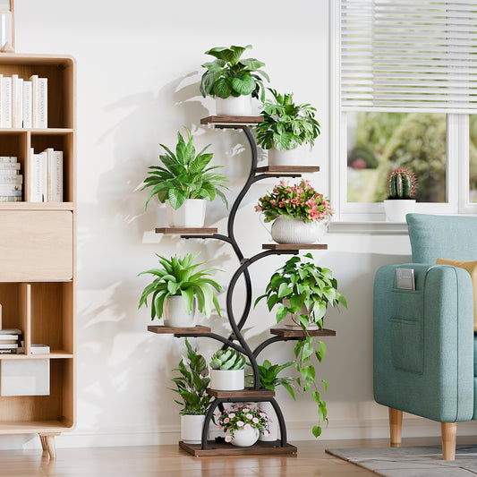 Plant Stand Indoor with Grow Light - 8 Tiered Plant Shelf Indoor, Corner Plant Stand, 49" Tall Plant Shelf with Lights for Indoor Growing, Lighted Flower Holder for Living Room, Balcony, Black - BECOKOME