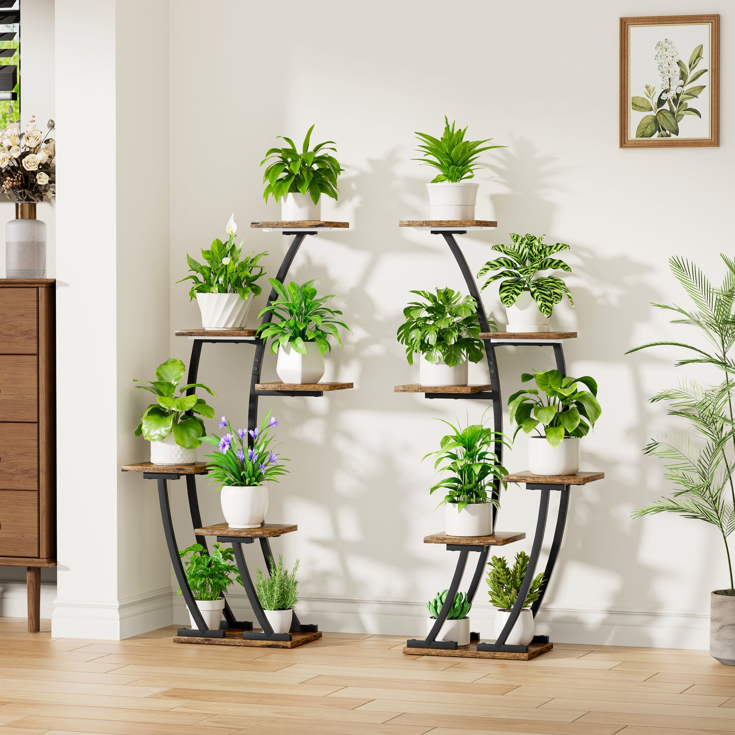 Plant Stand Indoor with Grow Lights, Plant Shelf Indoor 2 Pack, Corner Plant Stands for Indoor Plants, 6 Tiered Plant Flower Display Shelf, Half-Moon Plant Rack for Home, Living Room, Black - BECOKOME