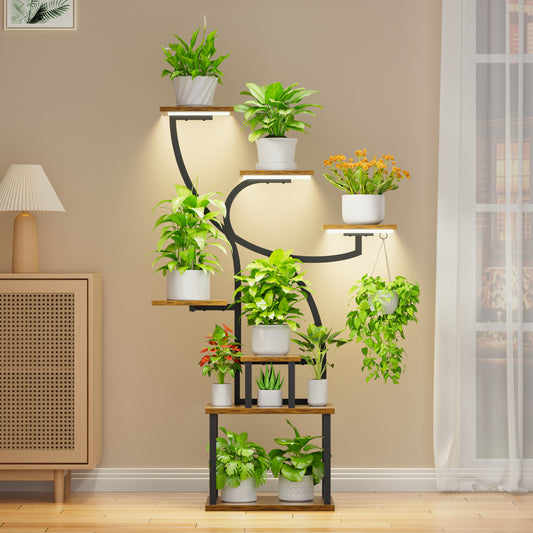 Plant Stand Indoor with Grow Light, 47" Corner Plant Stand for Indoor Plants, 7 Tiered Tall Plant Shelf Indoor Flower Stand Plant Rack - BECOKOME