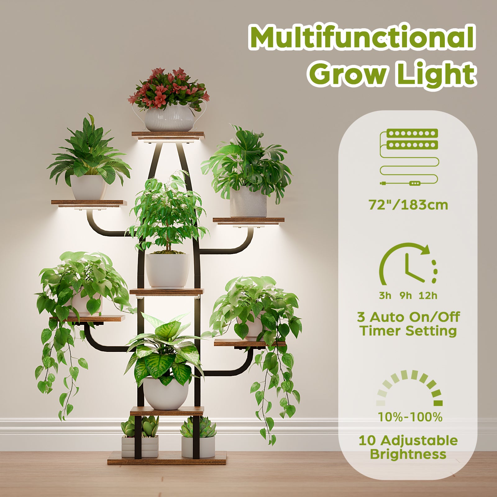 Plant Stand Indoor with Grow Light - 8 Tier Plant Stand Indoor, 43" Corner Plant Shelf with Multiple Tiers - BECOKOME