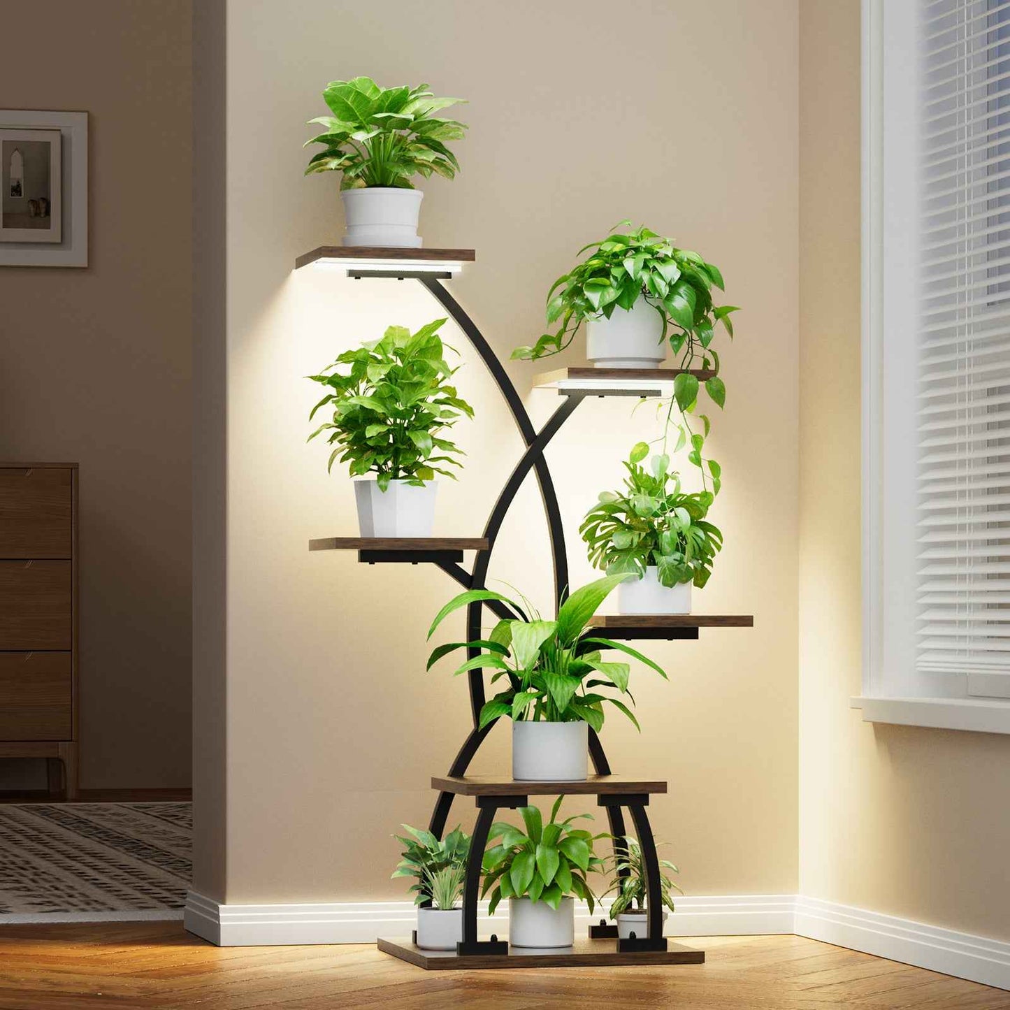 Plant Stand Indoor with Grow Lights - 6 Tiered Plant Shelf Indoor, 36“ Corner Plant Stands, Metal Curved Flower Holder Display Rack