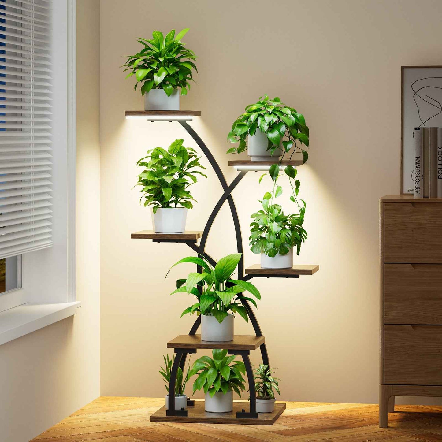 Plant Stand Indoor with Grow Lights - 6 Tiered Plant Shelf Indoor, 36“ Corner Plant Stands, Metal Curved Flower Holder Display Rack