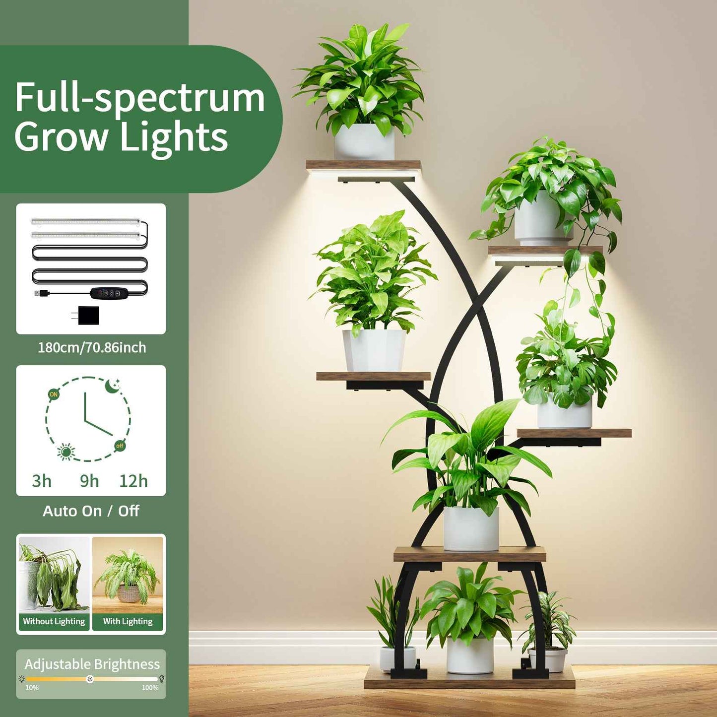 Plant Stand Indoor with Grow Lights - 6 Tiered Plant Shelf Indoor, 36“ Corner Plant Stands, Metal Curved Flower Holder Display Rack