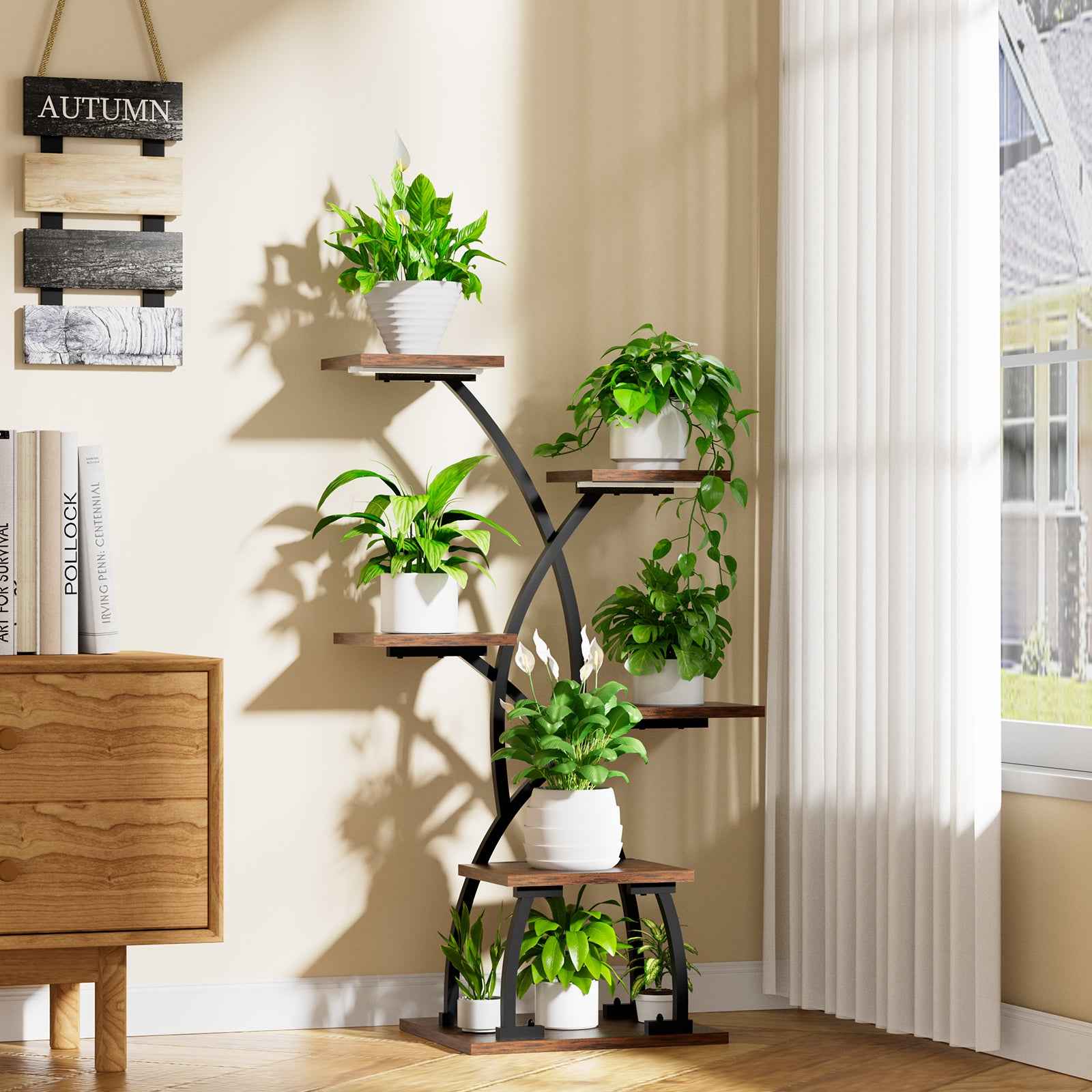 Plant Stand Indoor with Grow Lights - 6 Tiered Plant Shelf Indoor, 36“ Corner Plant Stands, Metal Curved Flower Holder Display Rack