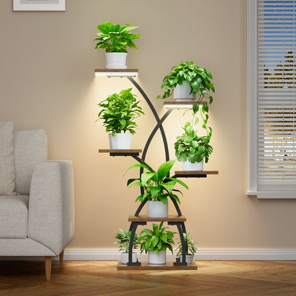 Plant Stand Indoor with Grow Lights - 6 Tiered Plant Shelf Indoor, 36“ Corner Plant Stands, Metal Curved Flower Holder Display Rack - BECOKOME