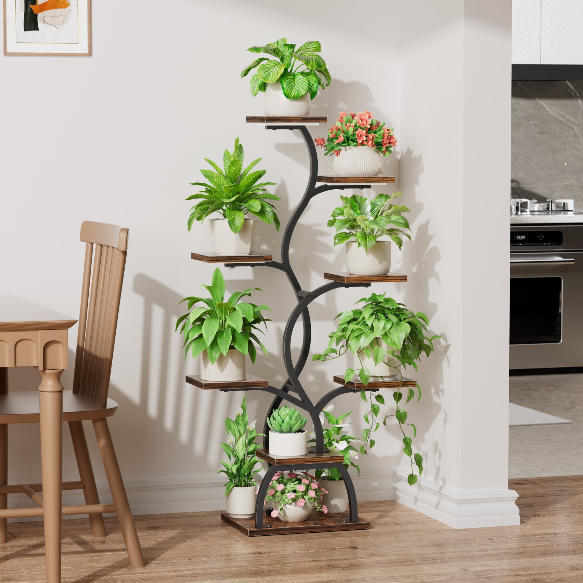 Plant Stand Indoor with Grow Light - 8 Tiered Plant Shelf Indoor, Corner Plant Stand, 49" Tall Plant Shelf with Lights for Indoor Growing, Lighted Flower Holder for Living Room, Balcony, Black - BECOKOME