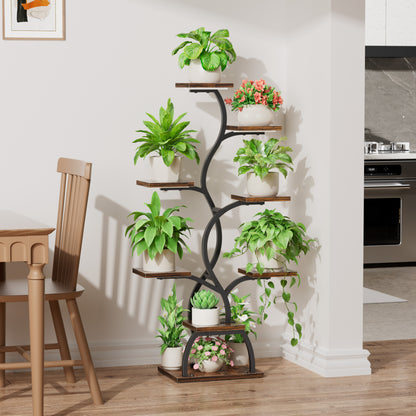 Plant Stand Indoor with Grow Light - 8 Tiered Plant Shelf Indoor, Corner Plant Stand, 49" Tall Plant Shelf with Lights for Indoor Growing, Lighted Flower Holder for Living Room, Balcony, Black - BECOKOME