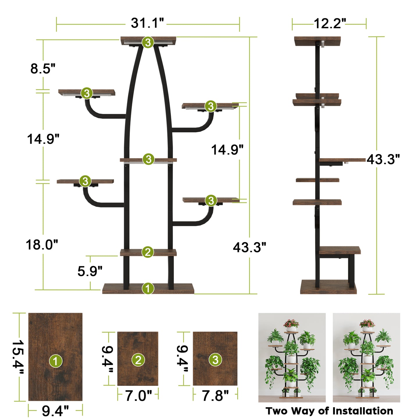 Plant Stand Indoor with Grow Light - 8 Tier Plant Stand Indoor, 43" Corner Plant Shelf with Multiple Tiers - BECOKOME