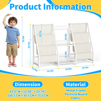 Kids Bookshelf Toy Storage Organizer - Book Shelf for Kids Rooms, 2 Sides Children Bookcase with 3 Tired Toy Storage Organizer, White Toddler Baby Bookshelf Book Shelves for Bedroom Nursery Playroom - BECOKOME