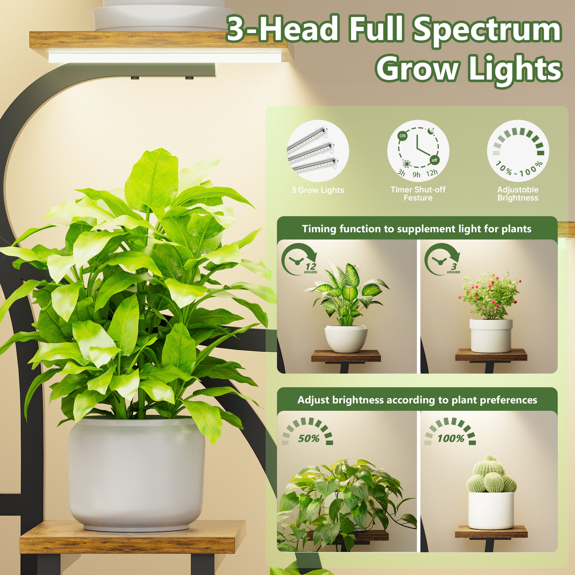 Plant Stand Indoor with Grow Light, 47" Corner Plant Stand for Indoor Plants, 7 Tiered Tall Plant Shelf Indoor Flower Stand Plant Rack - BECOKOME