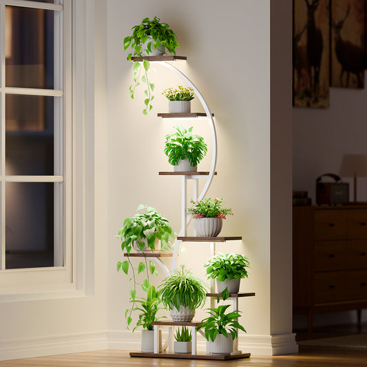 Plant Stand Indoor with Grow Lights - 8 Tier Corner Plant Shelf , 65'' Lighted Plant Rack for Indoor Plants Multiple Growing, S-Shaped Metal Plant Holder for Living Room, Patio, Balcony - BECOKOME