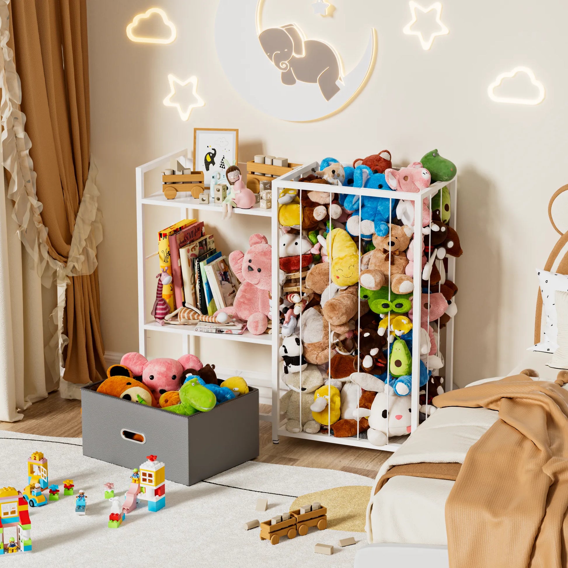 Kids Bookshelf and Storage Organizer - 3 Tier Book Shelf for Kid Rooms, Kids Bookcase with Box and Blackboard, Toddler Baby Childrens Bookshelf, for Bedroom Playroom Nursery Classroom (White) - BECOKOME