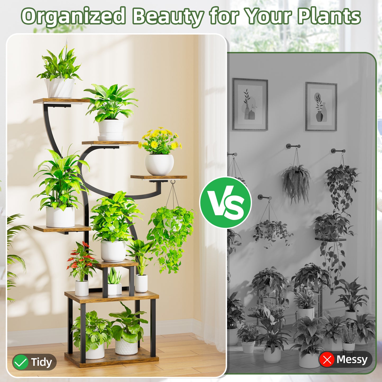 Plant Stand Indoor with Grow Light, 47" Corner Plant Stand for Indoor Plants, 7 Tiered Tall Plant Shelf Indoor Flower Stand Plant Rack - BECOKOME