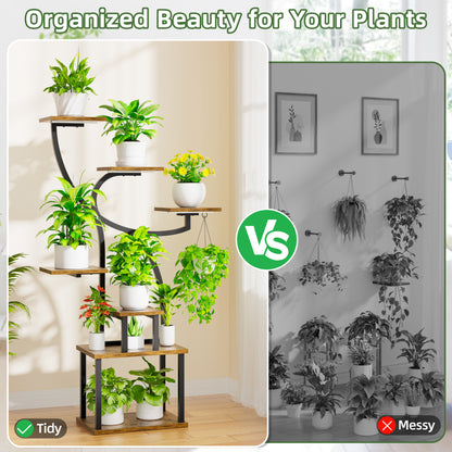 Plant Stand Indoor with Grow Light, 47" Corner Plant Stand for Indoor Plants, 7 Tiered Tall Plant Shelf Indoor Flower Stand Plant Rack - BECOKOME