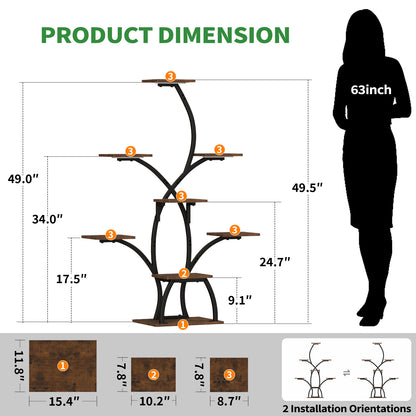 Plant Stand Indoor with Grow Lights, 6 Tiered Plant Shelf Indoor, 50" Corner Plant Stands for Indoor Plants, Lighted Tree-Shaped Plant Holder, Tall Flower Display Rack for Living Room - BECOKOME