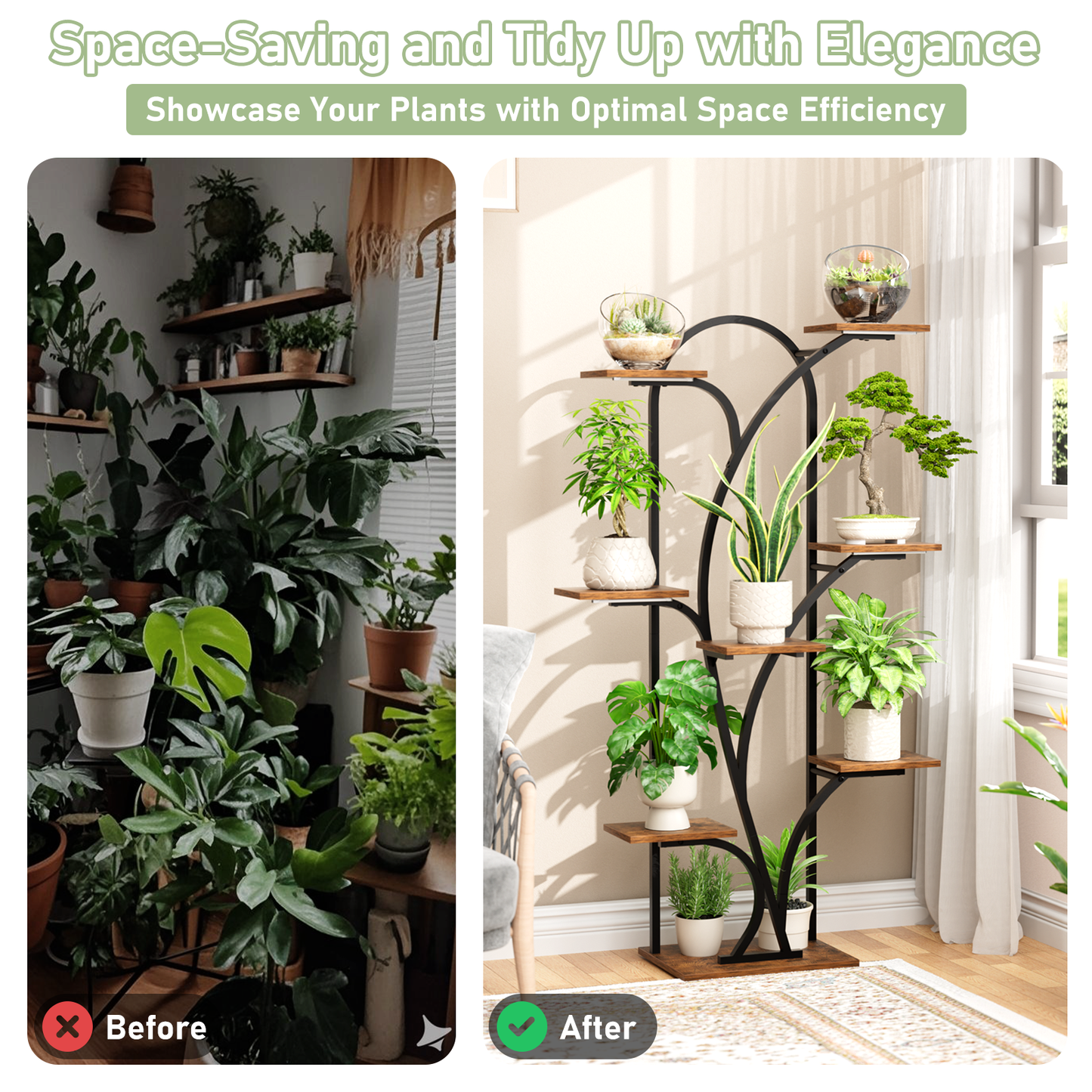 POZILAN Plant Stand Indoor with Grow Light, 55.6" Corner Plant Shelf Indoor, 8 Tiered Tall Plant Stands for Indoor Plants Display Rack Holder, Flower Stand for Balcony, Living Room, Patio - BECOKOME