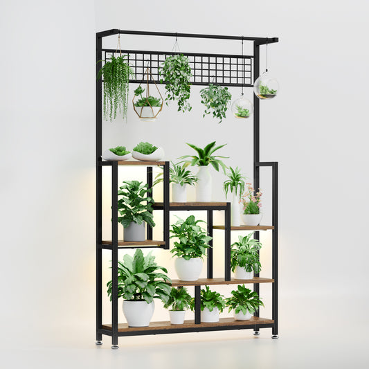BECOKOME Plant Stand Indoor with Grow Lights, 71" Tall 6-Tier Large Plant Shelf, Corner Metal Display Rack - BECOKOME
