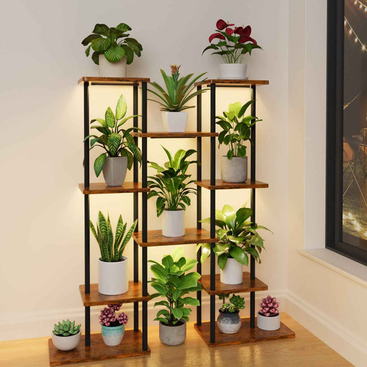 BECOKOME Plant Stand Indoor with Grow Lights, 65.5" Tall 9-Tier Lighted Plant Shelf, Vertical Flower Display Stand
