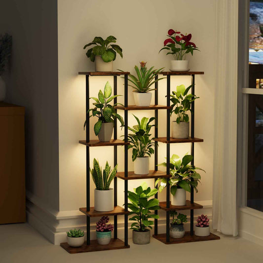 BECOKOME Plant Stand Indoor with Grow Lights, 65.5" Tall 9-Tier Lighted Plant Shelf, Vertical Flower Display Stand