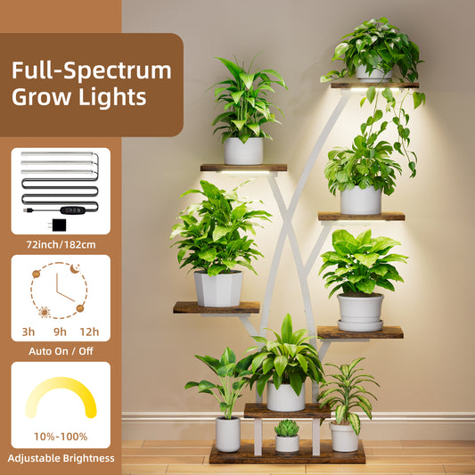 42" Metal Plant Stand With Grow Lights, 7 Tiered Corner Display Shelf Flower Holder - BECOKOME
