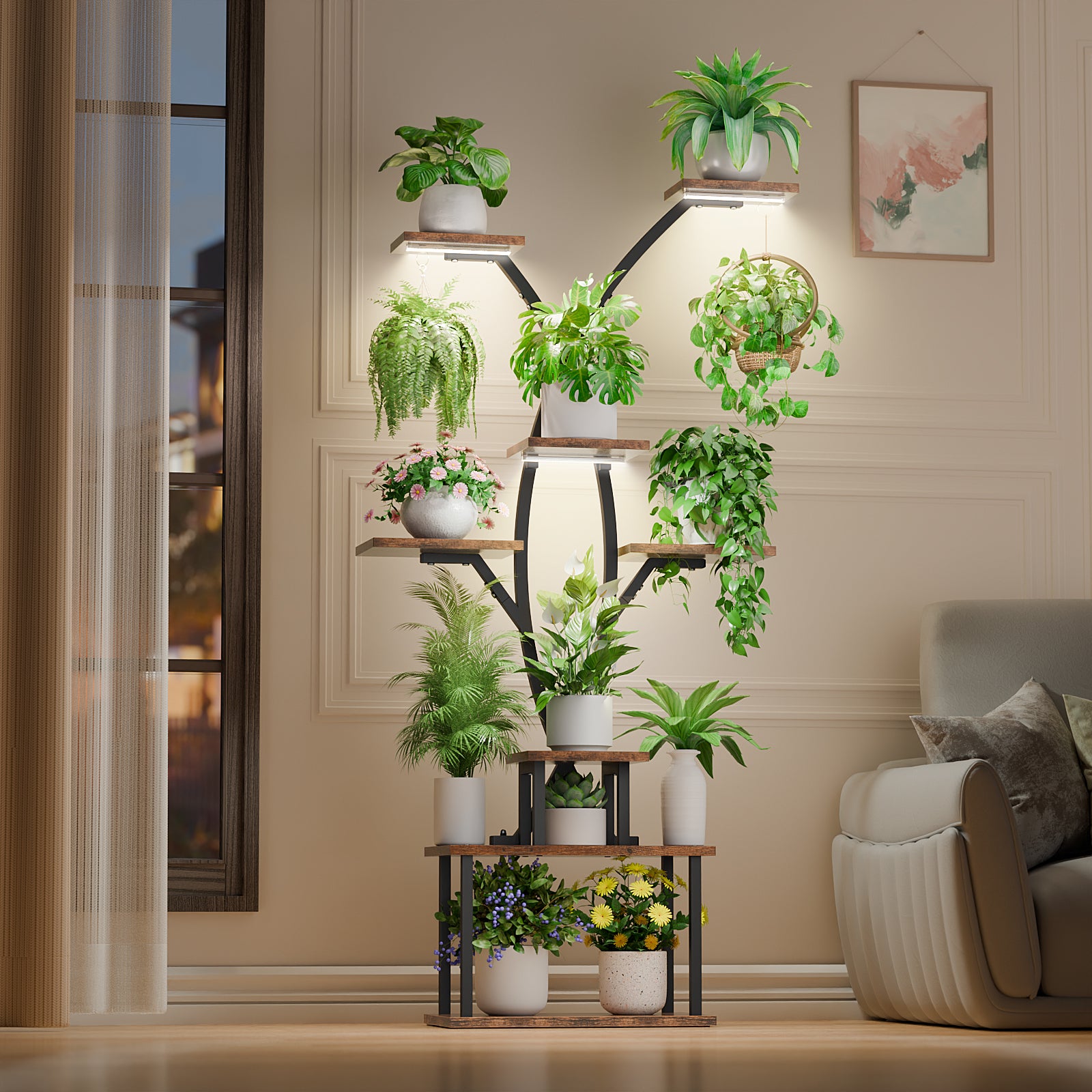 Plant Stand with Grow Lights, Indoor Tiered Plant Shelf - BECOKOME