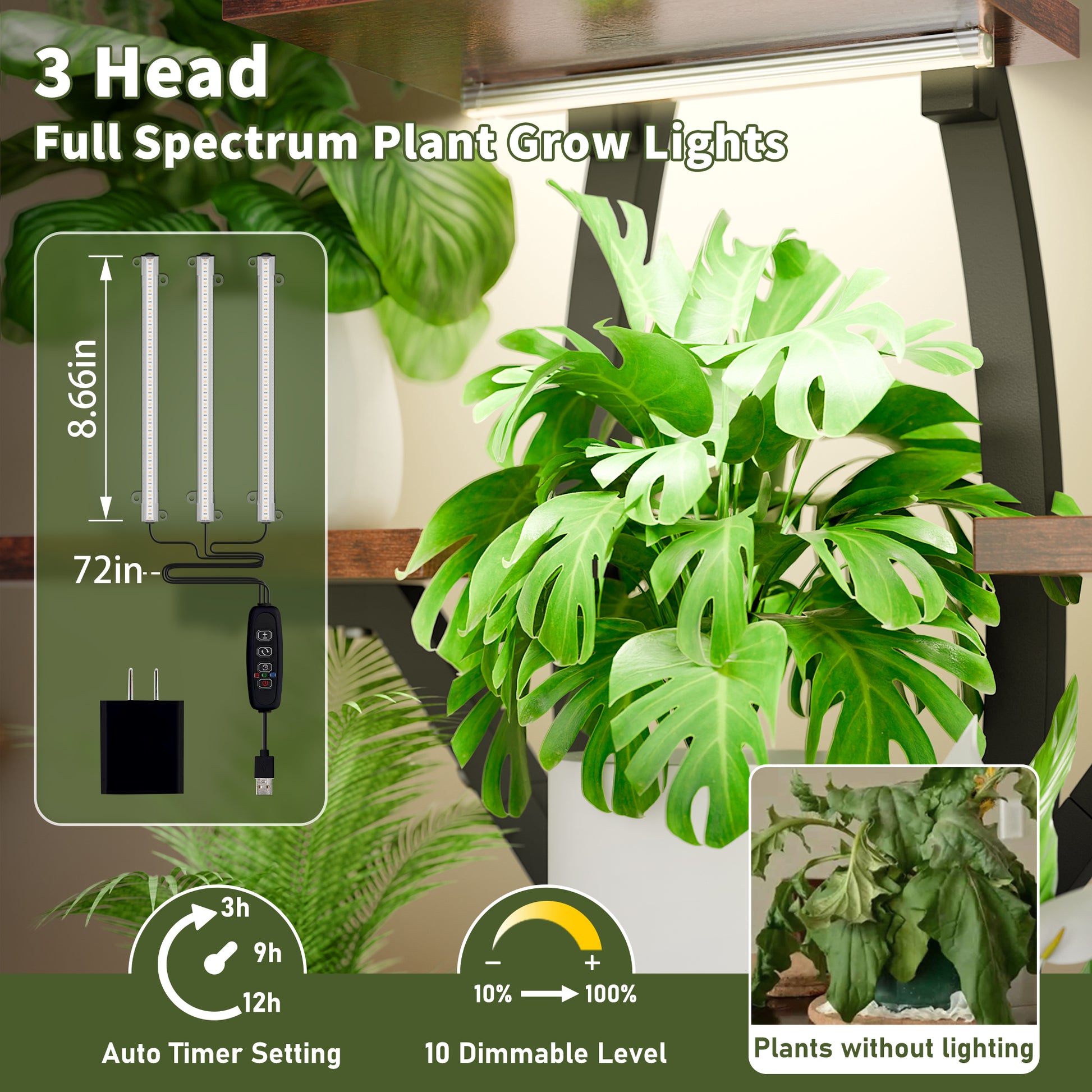 Plant Stand with Grow Lights, Indoor Tiered Plant Shelf - BECOKOME