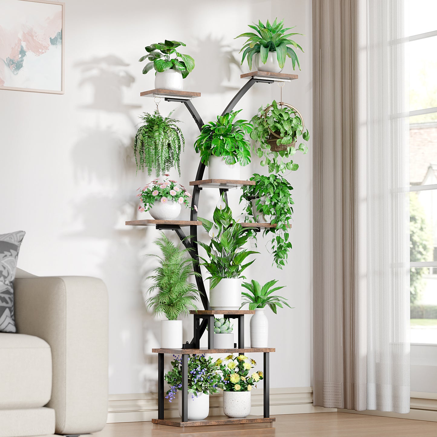 Plant Stand with Grow Lights, Indoor Tiered Plant Shelf - BECOKOME