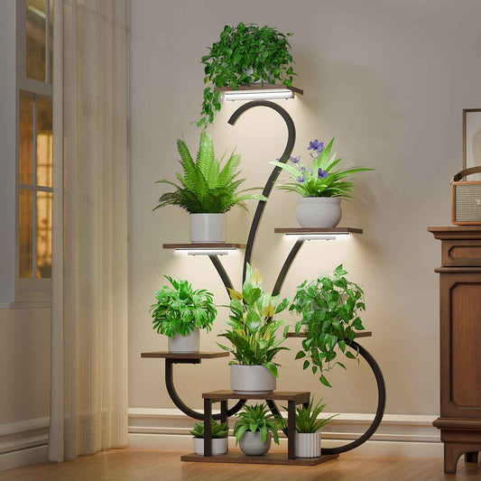 47" Corner Plant Stand Indoor with Grow Lights, 7 Tiered Metal Display Shelves