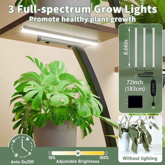 47" Corner Plant Stand Indoor with Grow Lights, 7 Tiered Metal Display Shelves