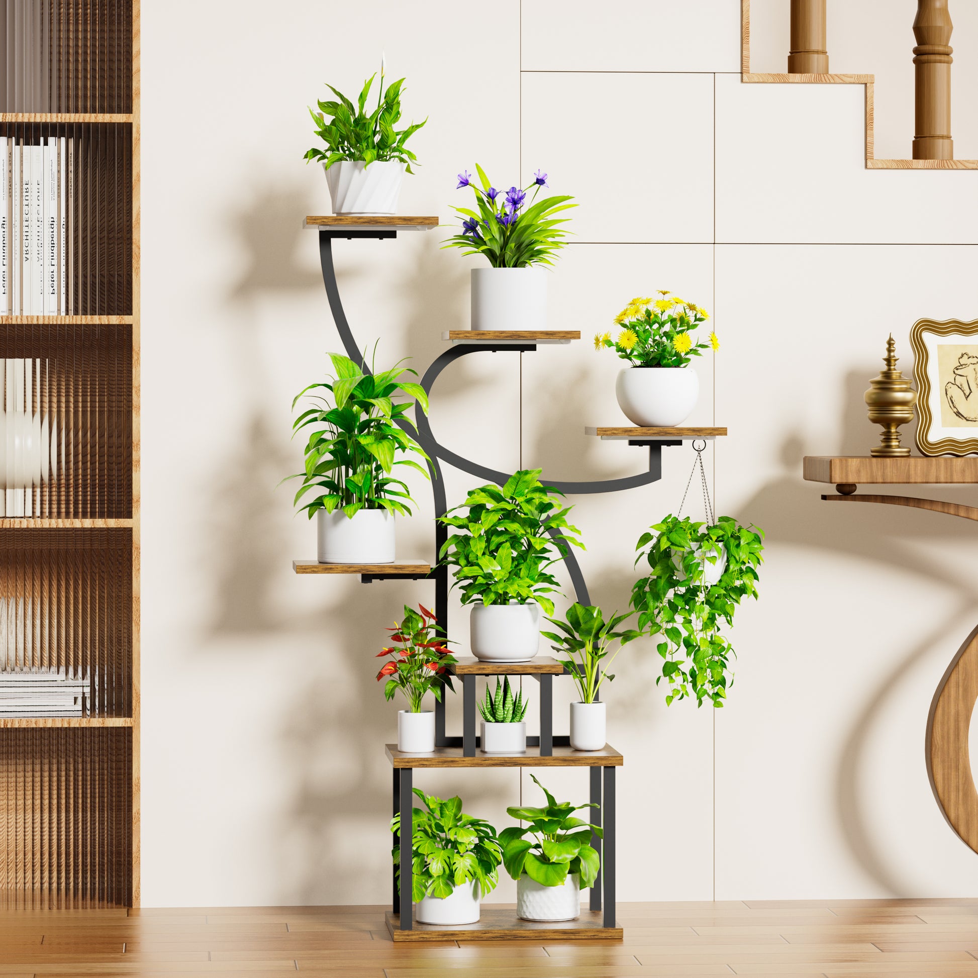 Plant Stand Indoor with Grow Light, 47" Corner Plant Stand for Indoor Plants, 7 Tiered Tall Plant Shelf Indoor Flower Stand Plant Rack - BECOKOME