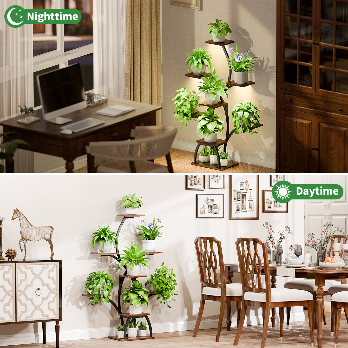 Plant Stand Indoor with Grow Lights, 6 Tiered Plant Shelf Indoor, 50" Corner Plant Stands for Indoor Plants, Lighted Tree-Shaped Plant Holder, Tall Flower Display Rack for Living Room - BECOKOME