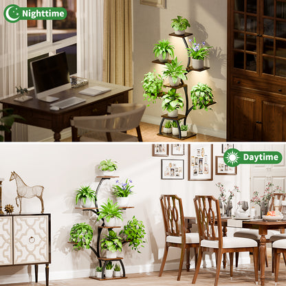 Plant Stand Indoor with Grow Lights, 6 Tiered Plant Shelf Indoor, 50" Corner Plant Stands for Indoor Plants, Lighted Tree-Shaped Plant Holder, Tall Flower Display Rack for Living Room - BECOKOME