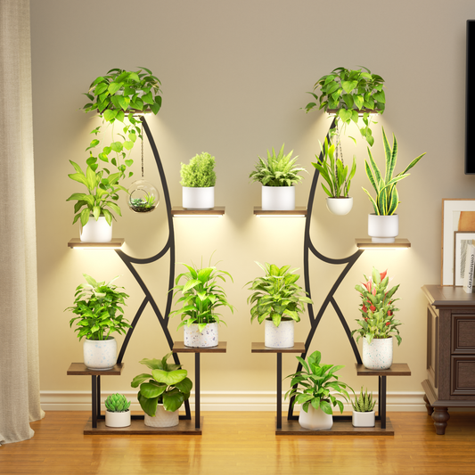 BECOKOME 6 Tier Tall Corner Plant Stand Indoor 2 Pack Metal Plant Shelf with 2 Hooks Plant Rack Display Holder for Indoor Plants - BECOKOME